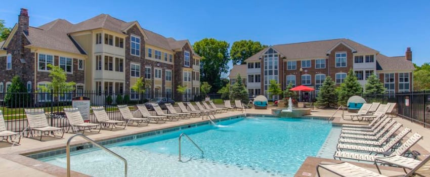 Swimming pool at Bloomington apartment.